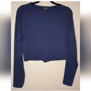 Fashion Nova Robin Long Sleeve Crop Top 1X Navy Blue NWT